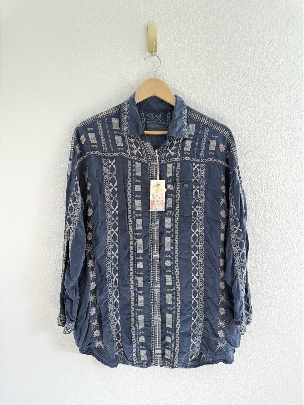 Johnny Was NWT Women’s Small Kiki Cupra Button Down Shirt Embroidered MSRP $195